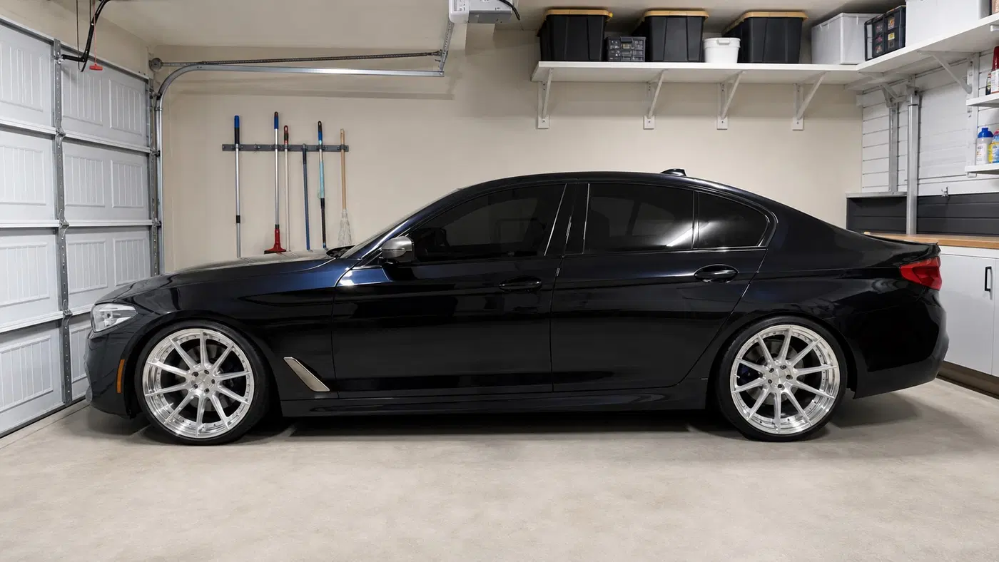 AI-generated view of a 2019 BMW M550i with BC Forged N/A wheels