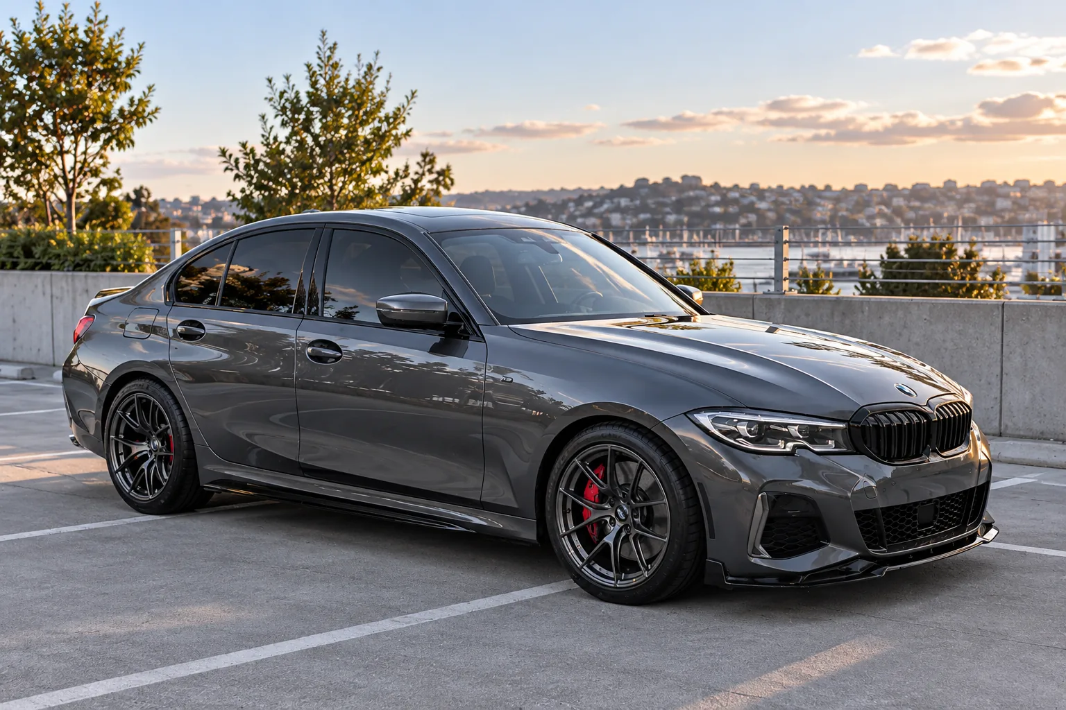AI-generated view of a 2020 BMW 330i xDrive with VT Forged GS-B wheels