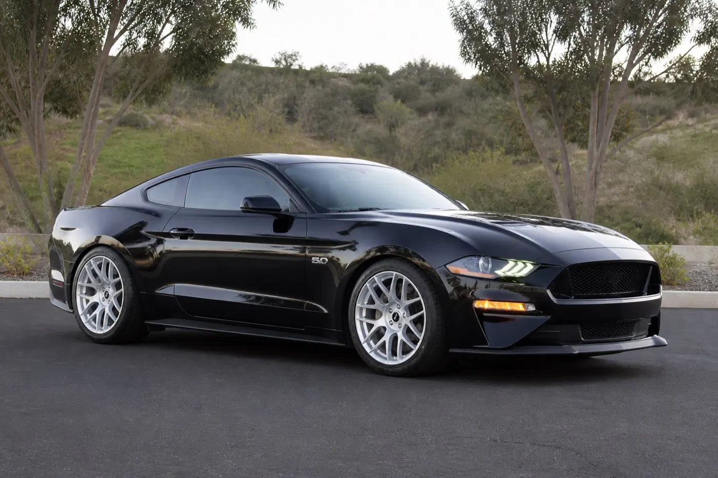 AI-generated view of a 2020 Ford Mustang GT with SVE R357 wheels