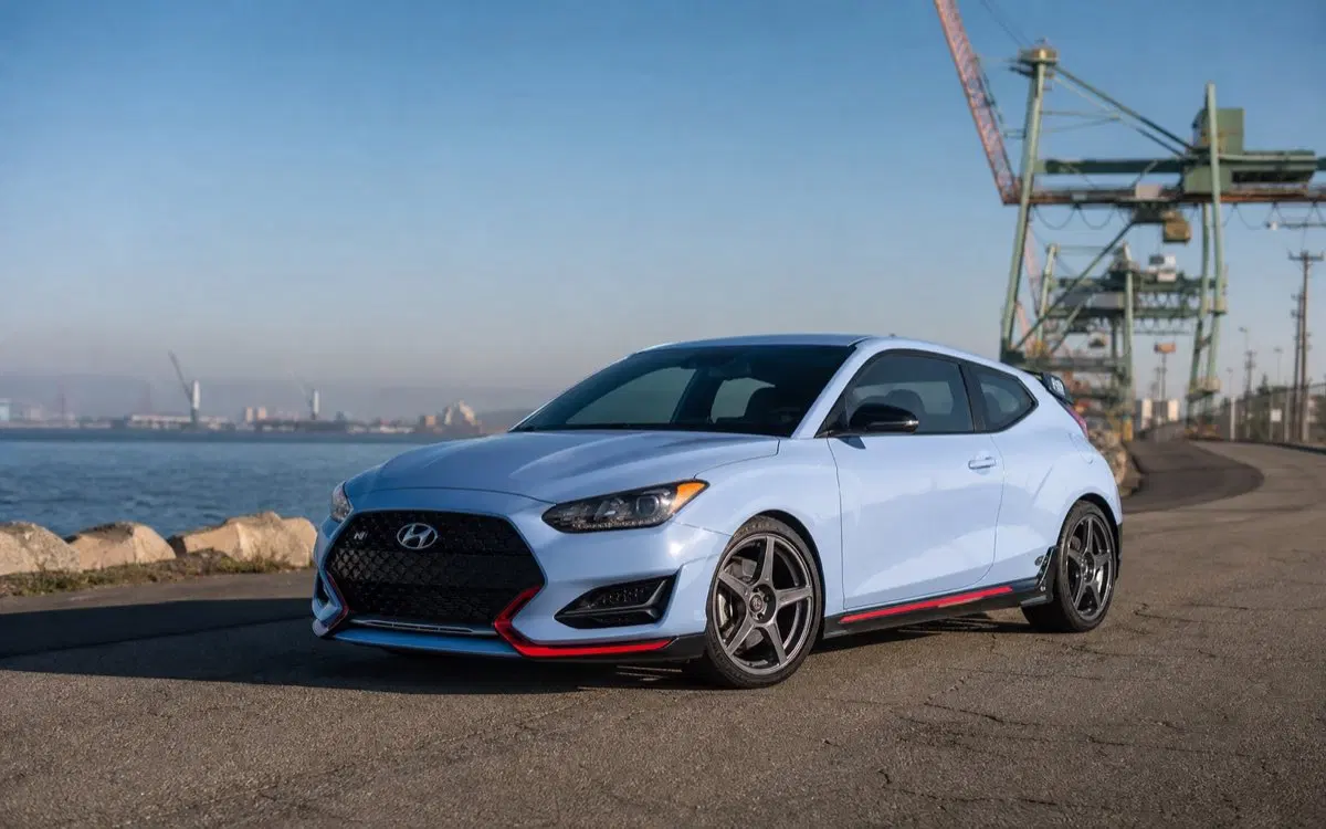 AI-generated view of a 2020 Hyundai Veloster N Performance Package with OZ Racing Hyper GT wheels