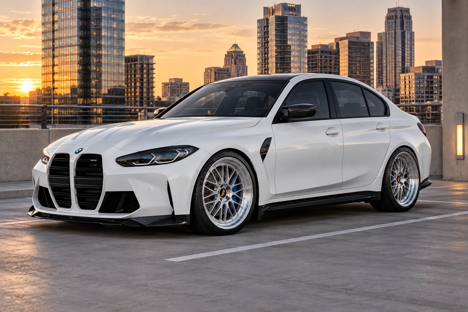 AI-generated view of a 2021 BMW M3 Competition with BBS LM wheels