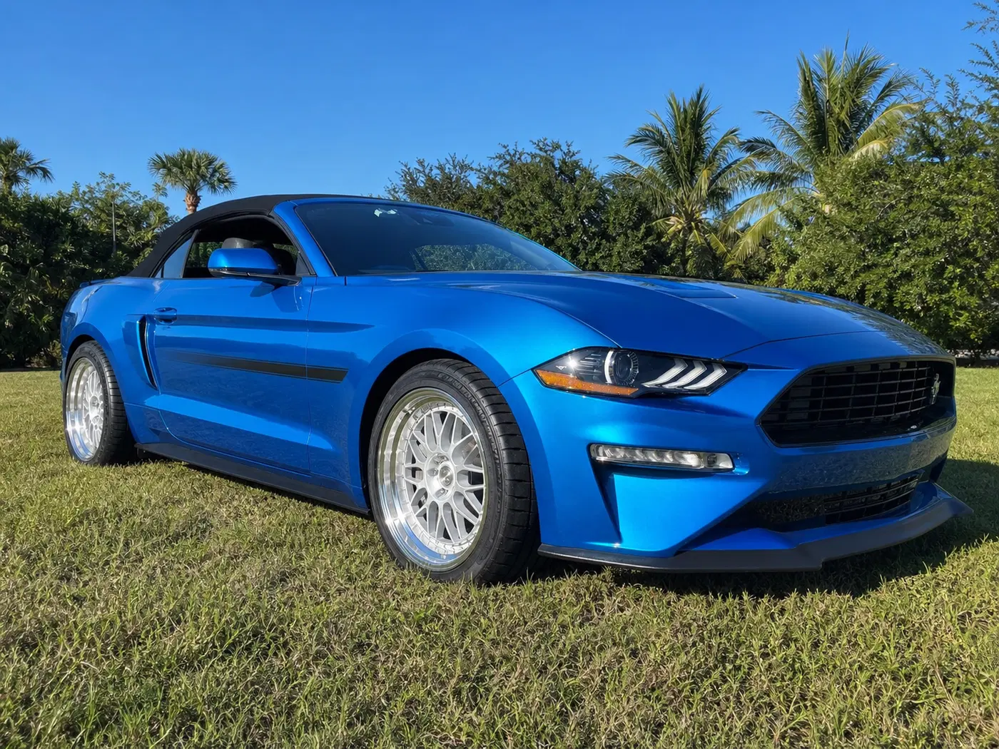 AI-generated view of a 2021 Ford Mustang GT Convertible California Special with Adohan AH02 wheels