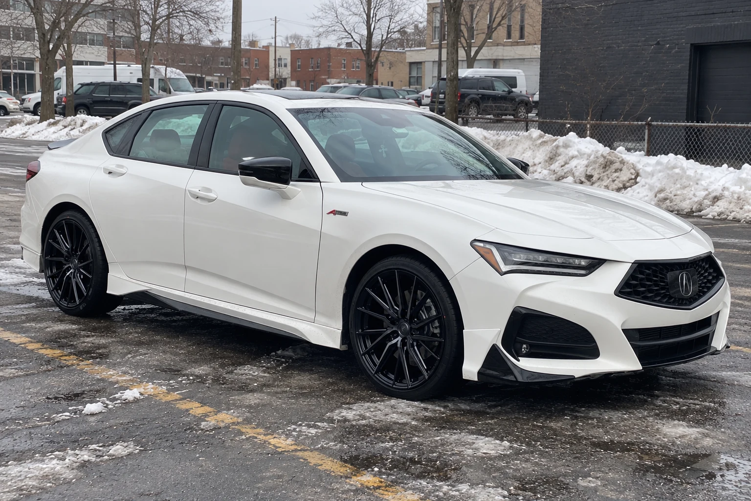 AI-generated view of a 2021 Acura TLX with Vossen HF-4T wheels
