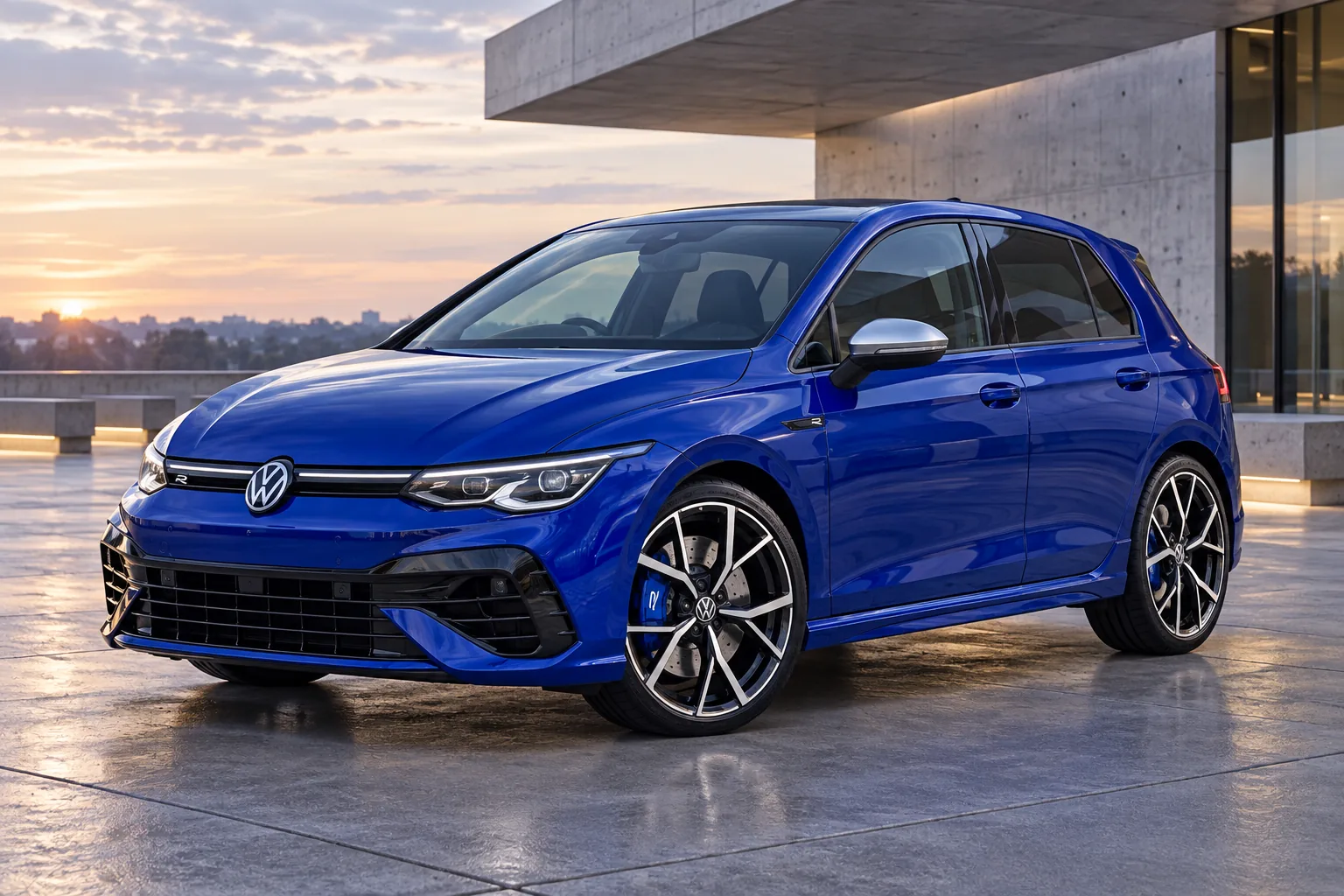 AI-generated view of a 2021 Volkswagen Golf R with Volkswagen Estoril wheels