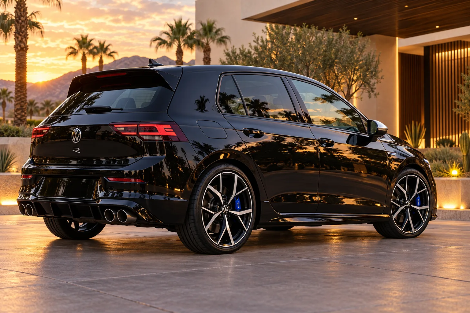 AI-generated view of a 2021 Volkswagen Golf R with Volkswagen Estoril wheels