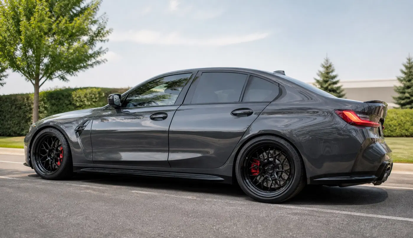 AI-generated view of a 2022 BMW M3 with Signature SV602 wheels