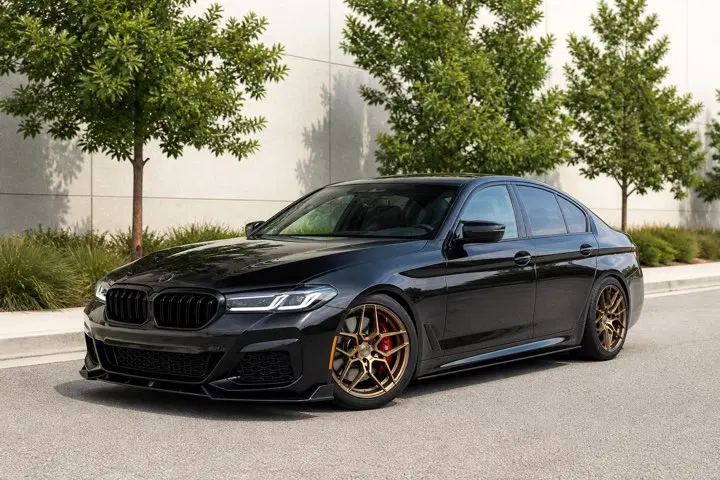 AI-generated view of a 2022 BMW M550i with Rohana RFX11 wheels