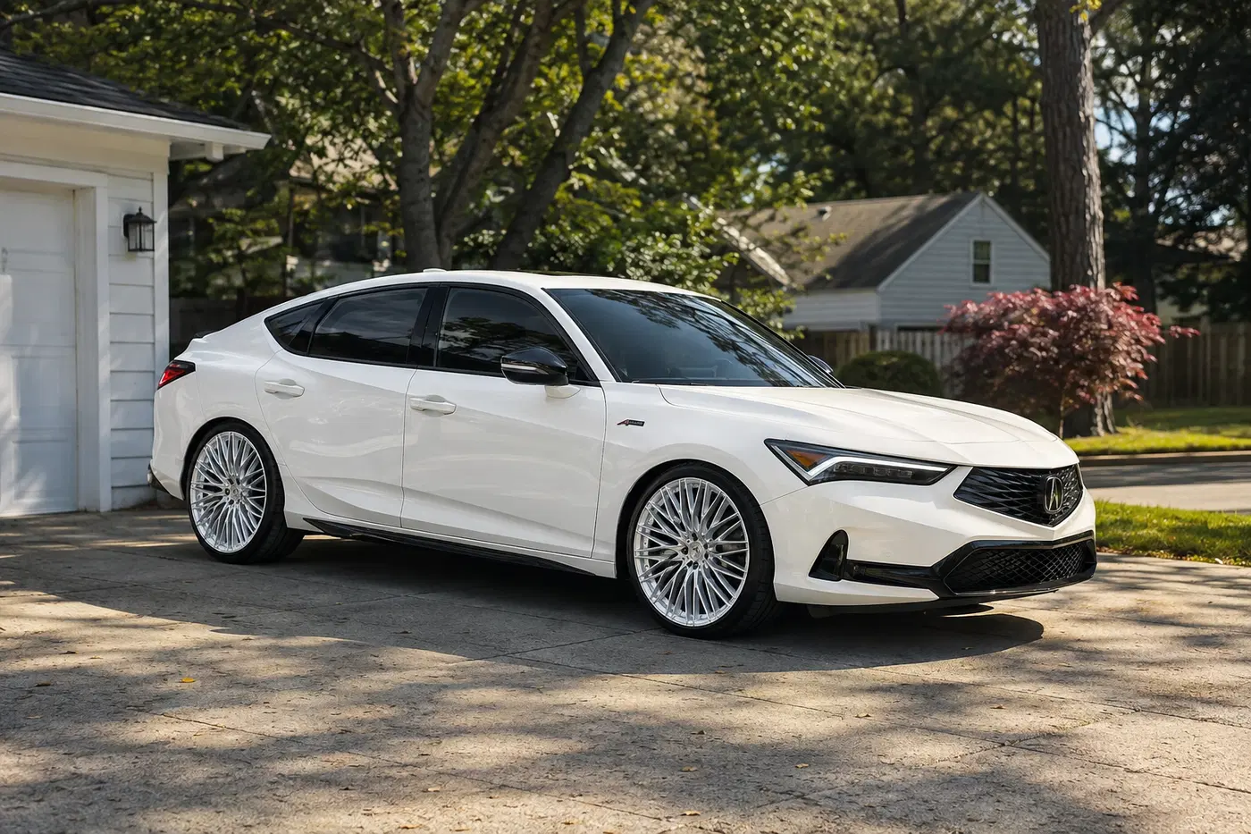 AI-generated view of a 2023 Acura Integra with Mach Forged MF9 wheels
