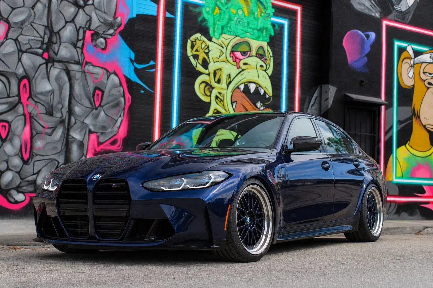 AI-generated view of a 2023 BMW M3 with BBS LM wheels