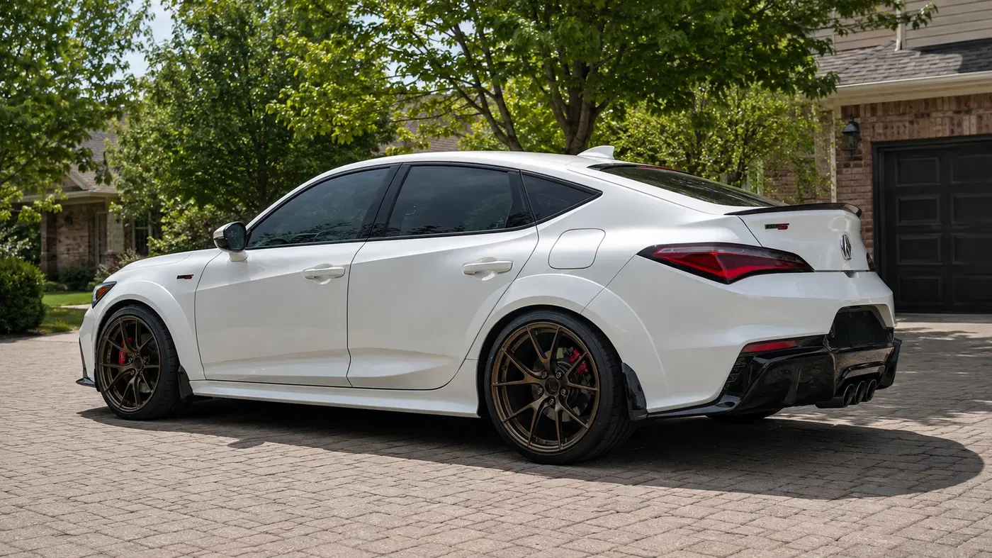 AI-generated view of a 2024 Acura Integra Type S with Apex VS-5RS wheels