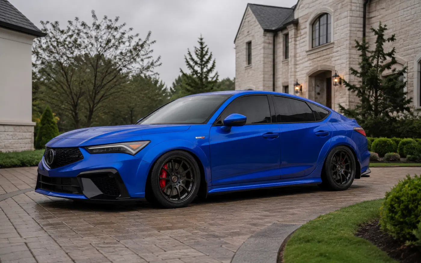 AI-generated view of a 2024 Acura Integra Type S with Volk CE28 Club Racer II wheels