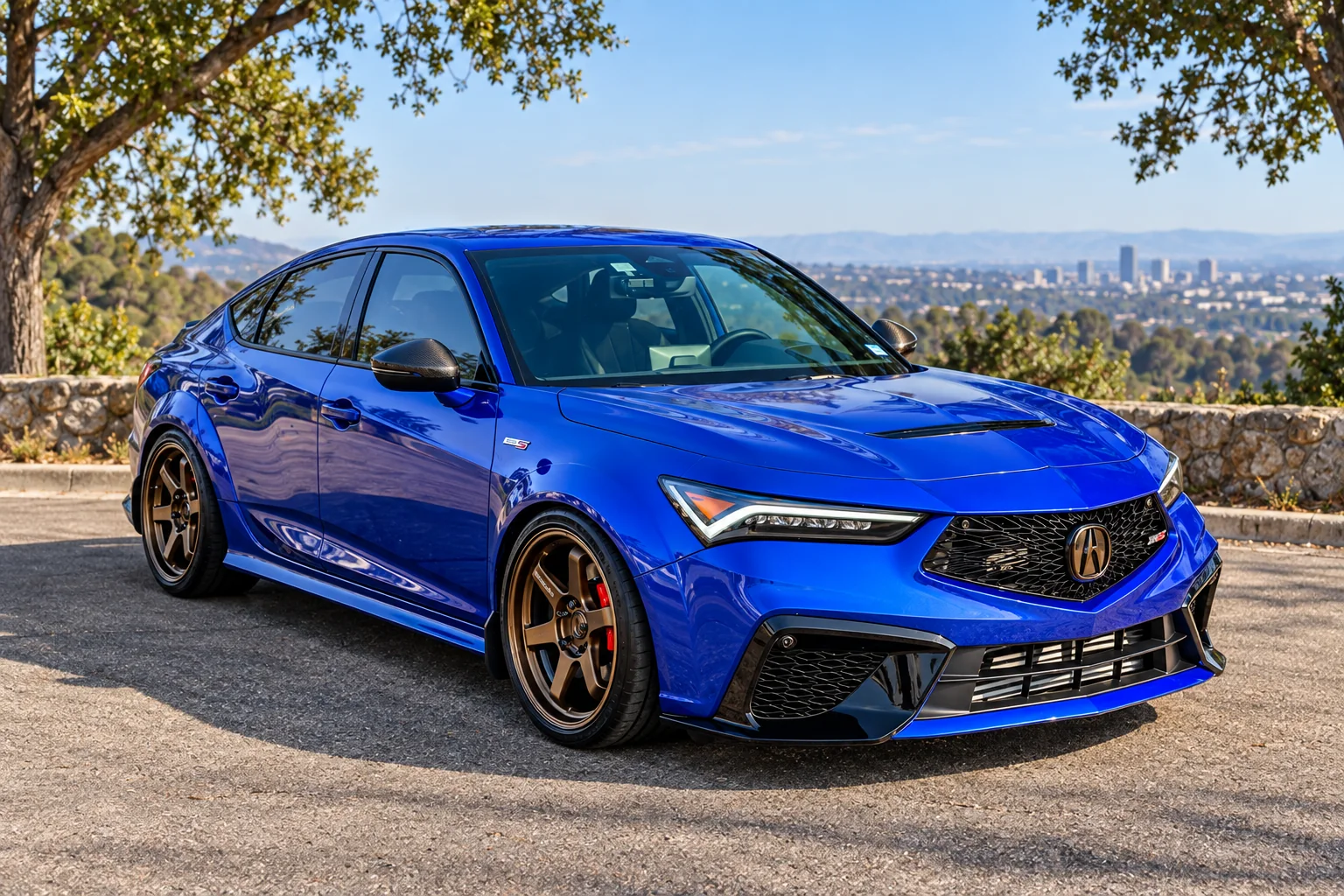 AI-generated view of a 2024 Acura Integra Type S with Volk TE37 Ultra M-Spec wheels