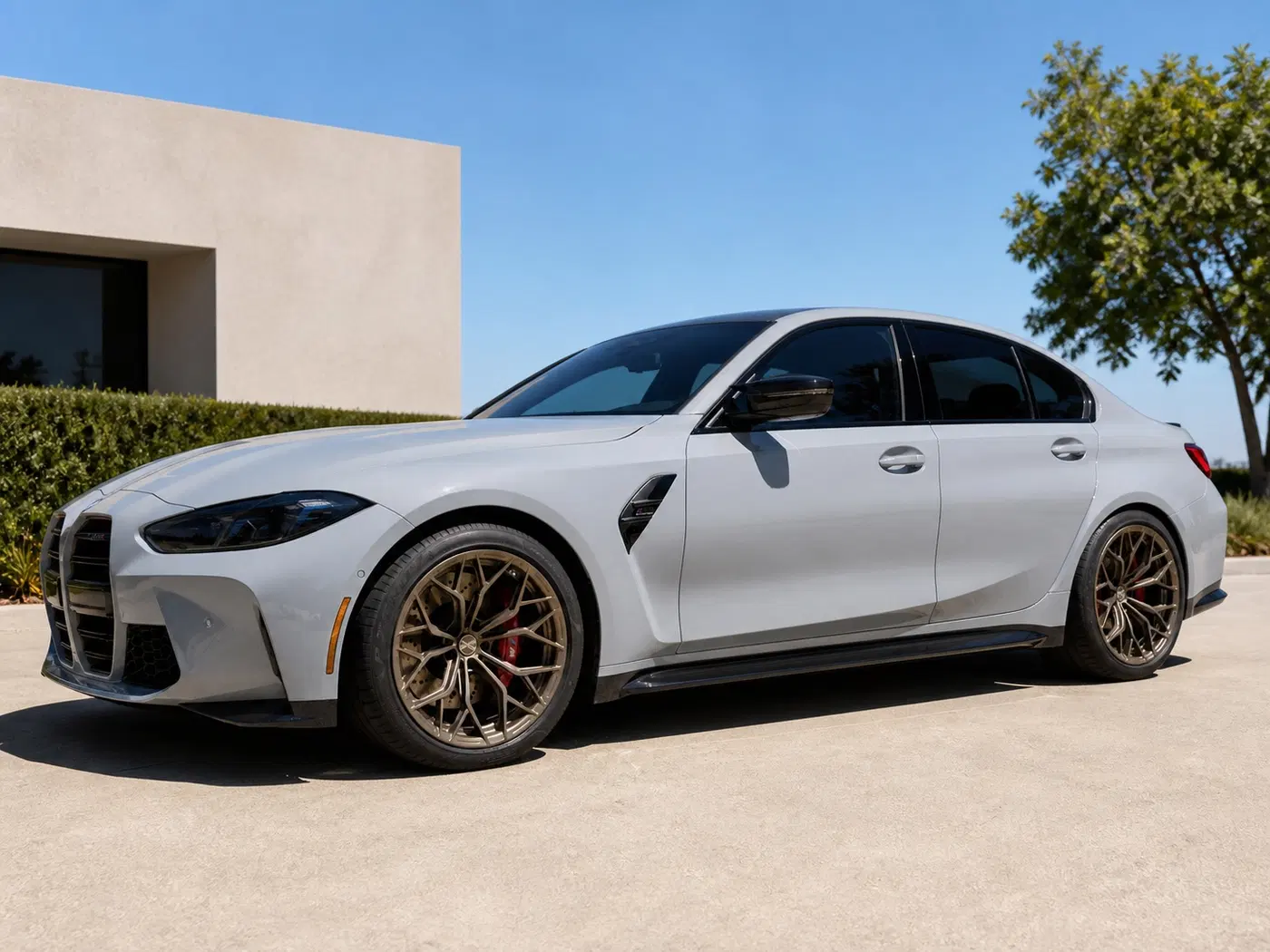 AI-generated view of a 2025 BMW M3 Competition with Forgelite SV10 Monoblock wheels