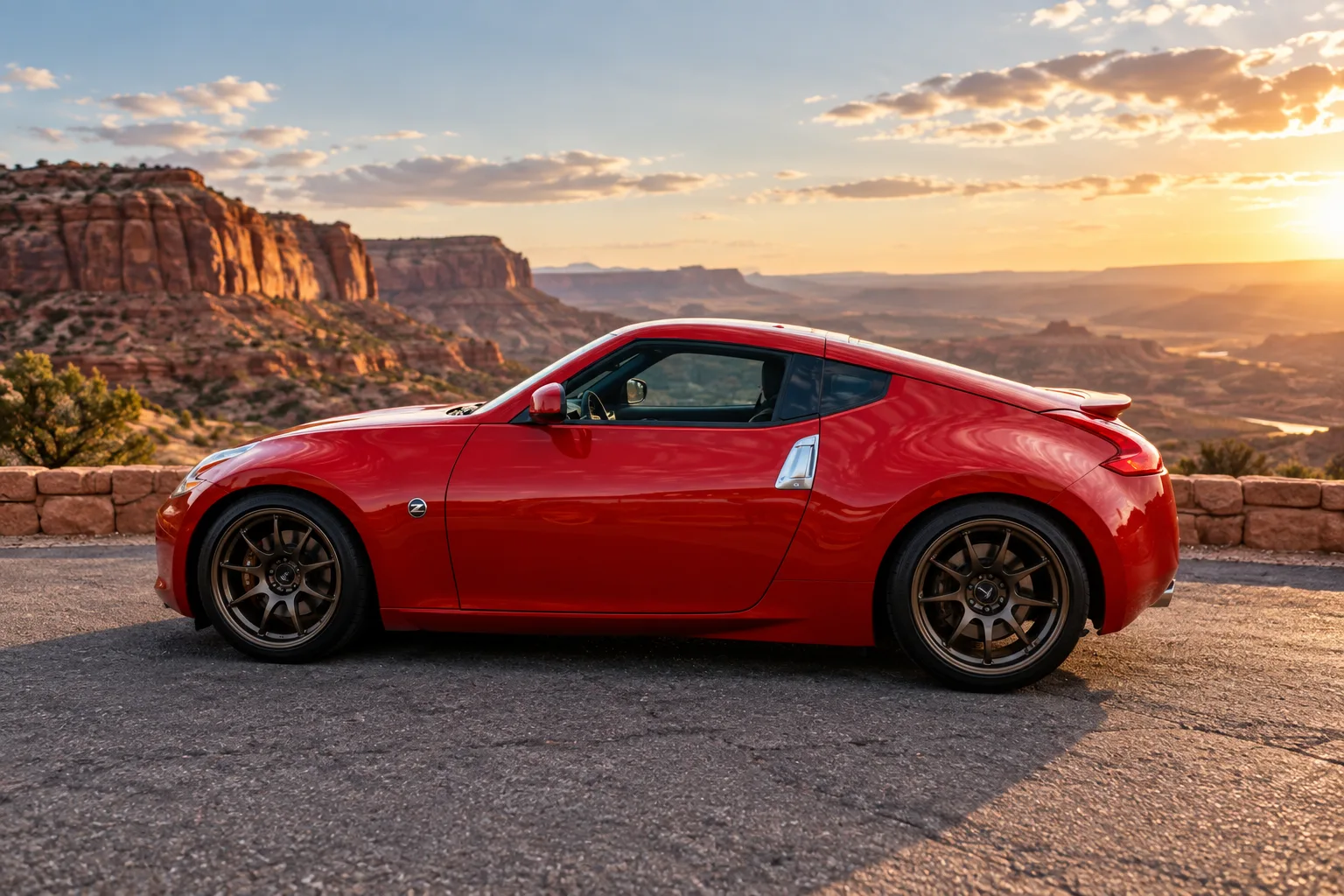 AI-generated view of a 2014 Nissan 370Z with Work Emotion CR Kiwami wheels
