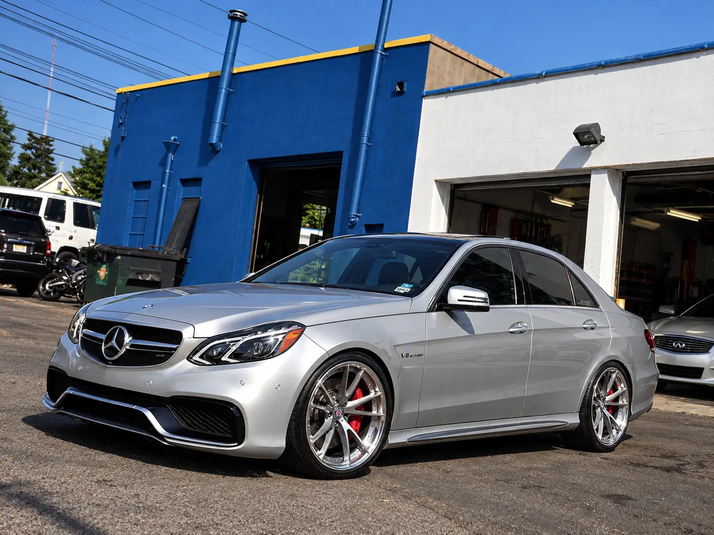 AI-generated view of a 2014 Mercedes-Benz E63 S AMG with HRE S104 wheels