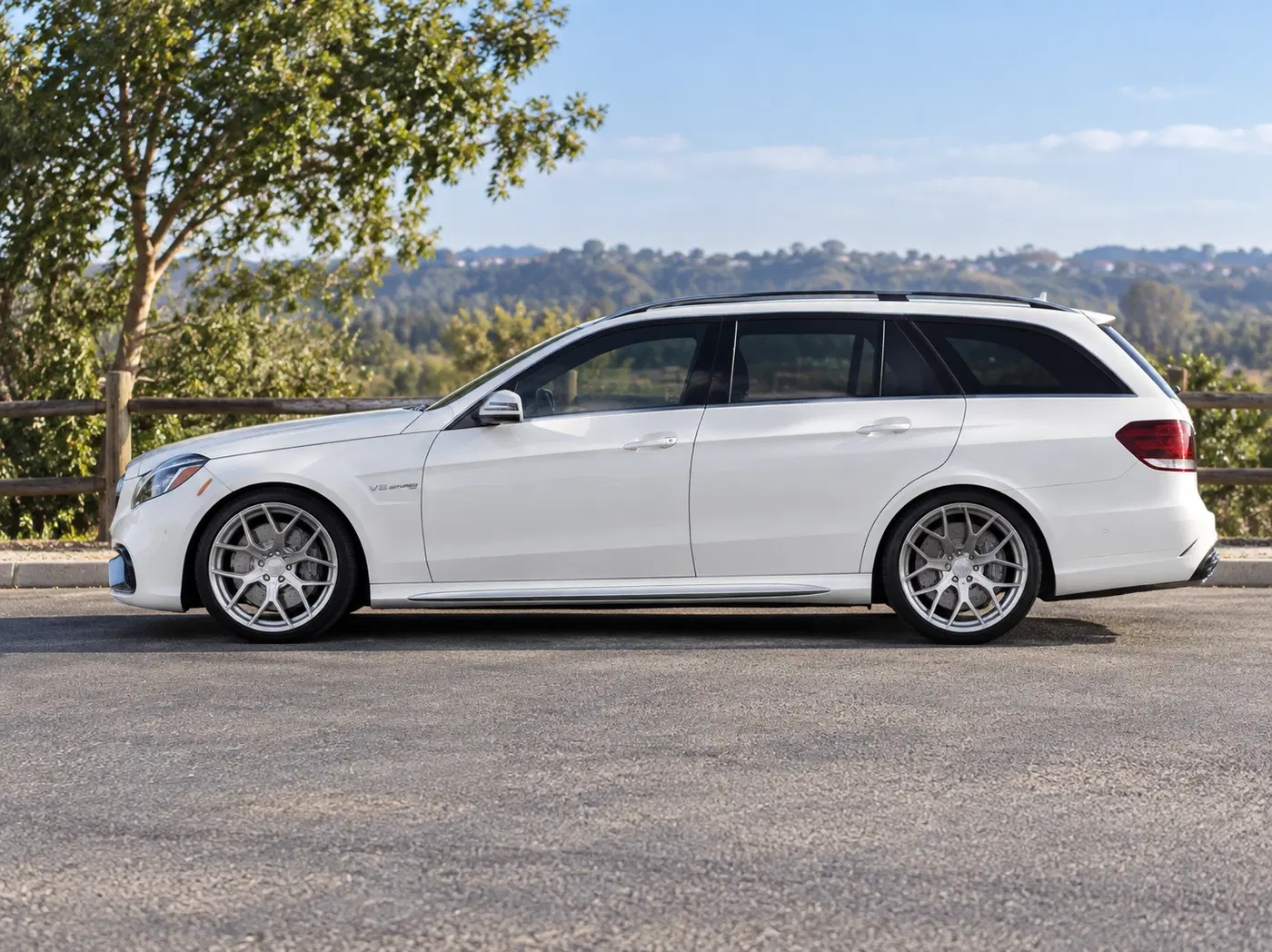 AI-generated view of a 2016 Mercedes-Benz E63 S AMG Wagon with Vossen VLE1 wheels