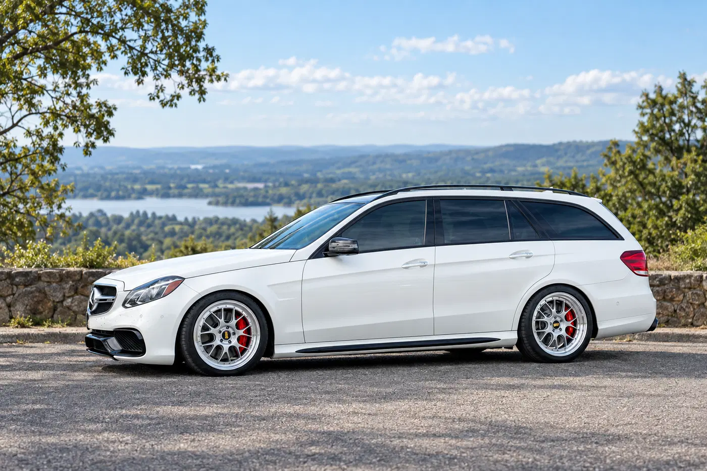 AI-generated view of a 2016 Mercedes-Benz E63 S AMG with BBS LM-R wheels