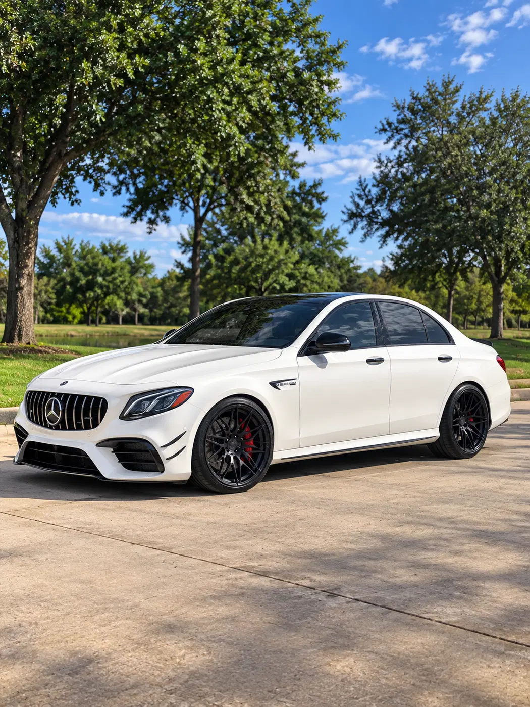 AI-generated view of a 2018 Mercedes-Benz E63 S AMG with Verde VFF01 wheels