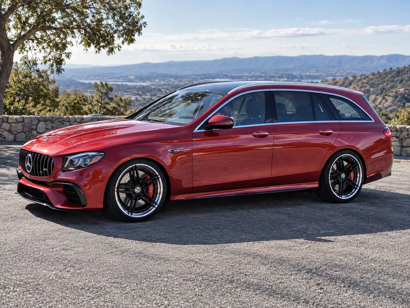 AI-generated view of a 2018 Mercedes-Benz E63 S AMG Wagon with BC Forged N/A wheels