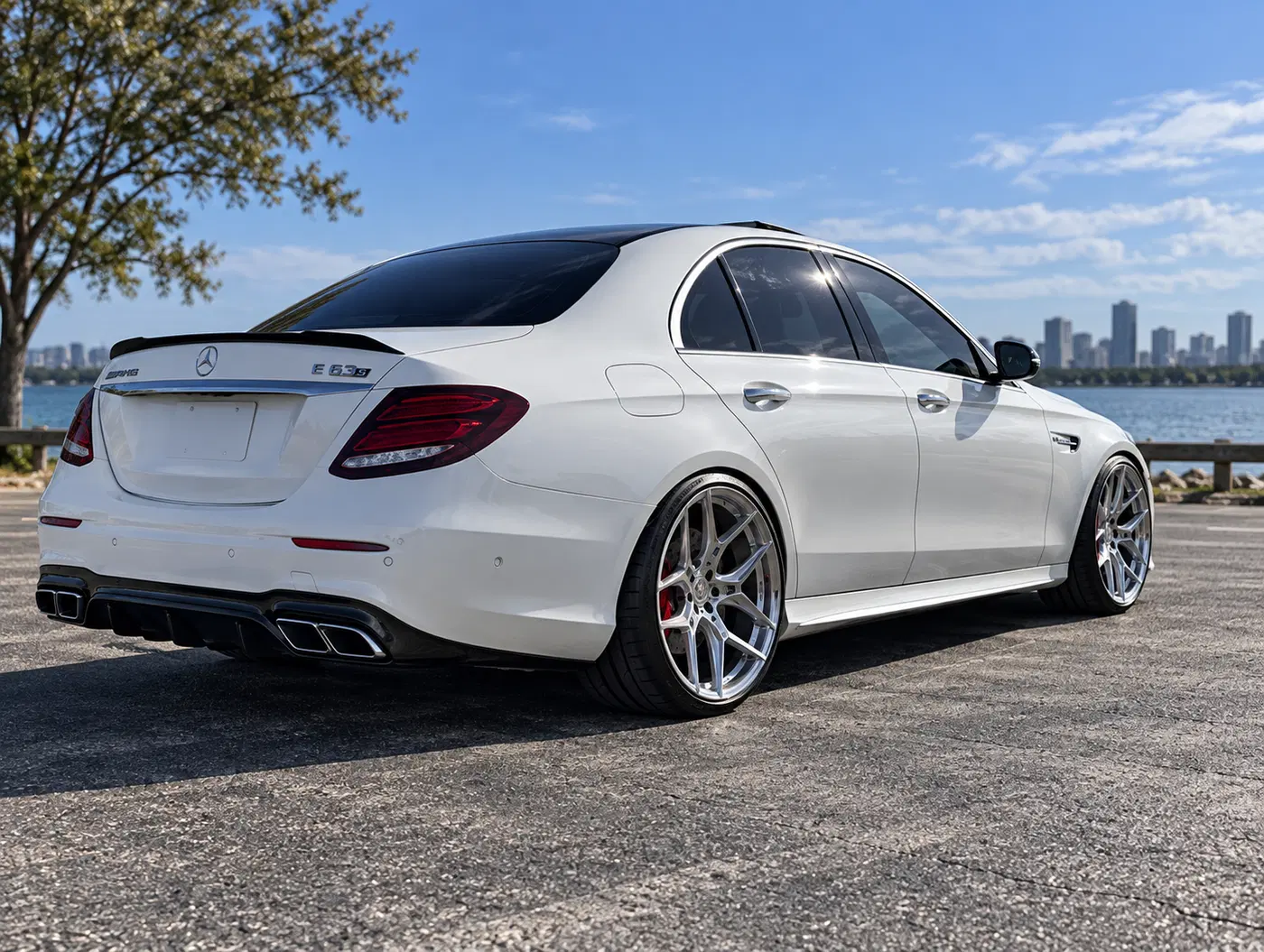 AI-generated view of a 2018 Mercedes-Benz E63 S AMG with Vossen EVO-4 wheels