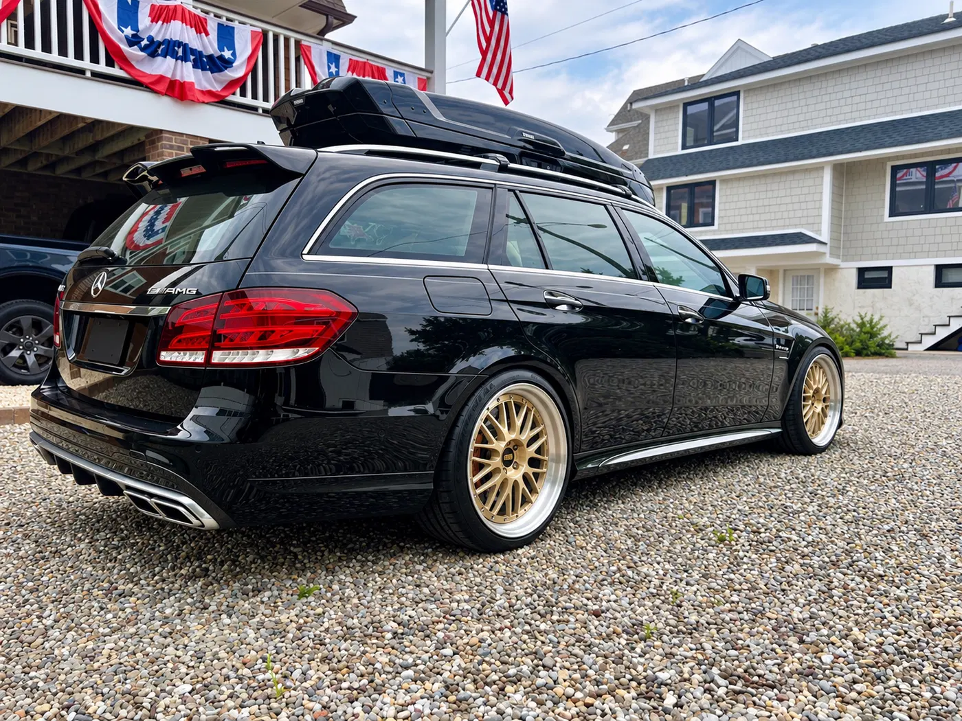 AI-generated view of a 2015 Mercedes-Benz E63 AMG Wagon with BBS LM wheels
