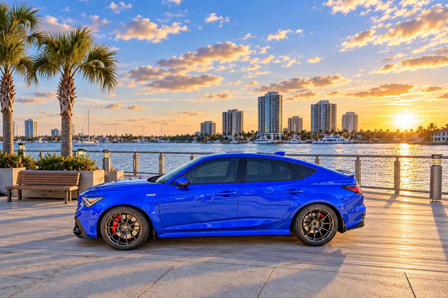 AI-generated view of a 2024 Acura Integra Type S with Volk Racing ZE40 wheels
