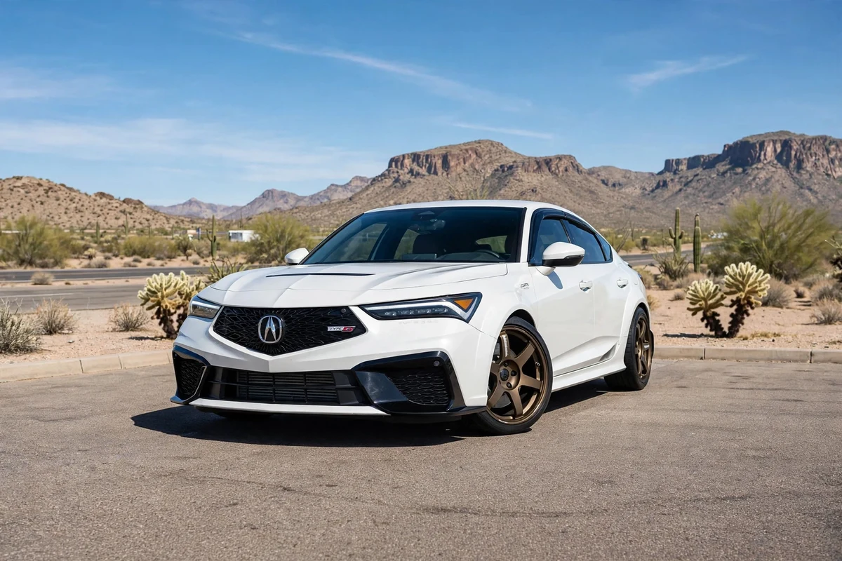 AI-generated view of a 2024 Acura Integra Type S with Volk Racing TE37 Saga Plus wheels
