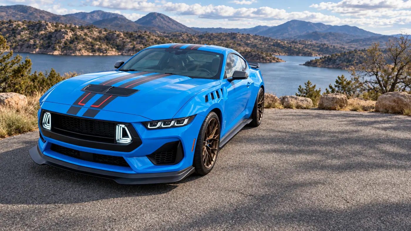 AI-generated view of a 2024 Ford Mustang GT Premium Performance Package with HRE FF10 wheels