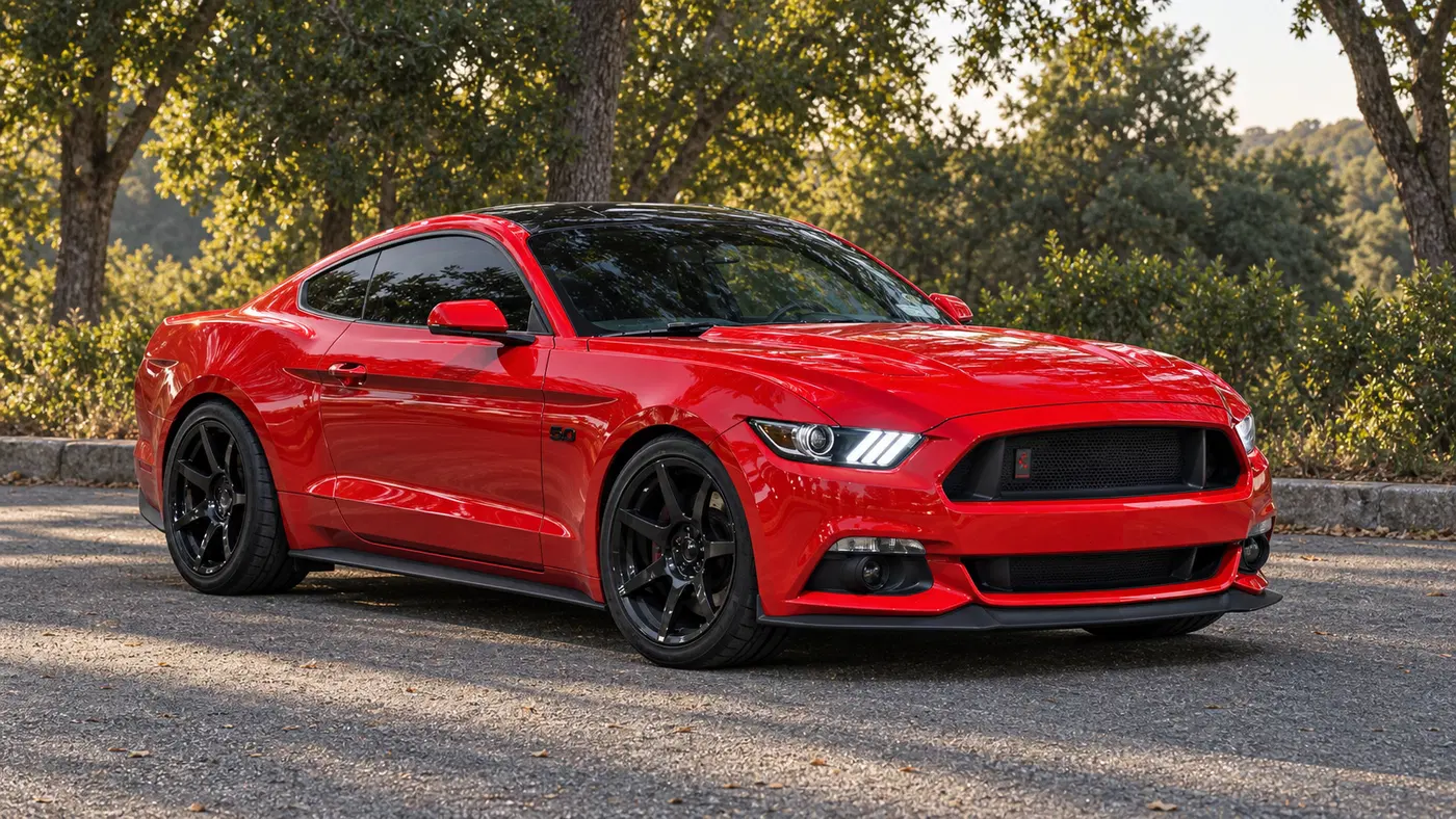 AI-generated view of a 2016 Ford Mustang with Project6GR N/A wheels