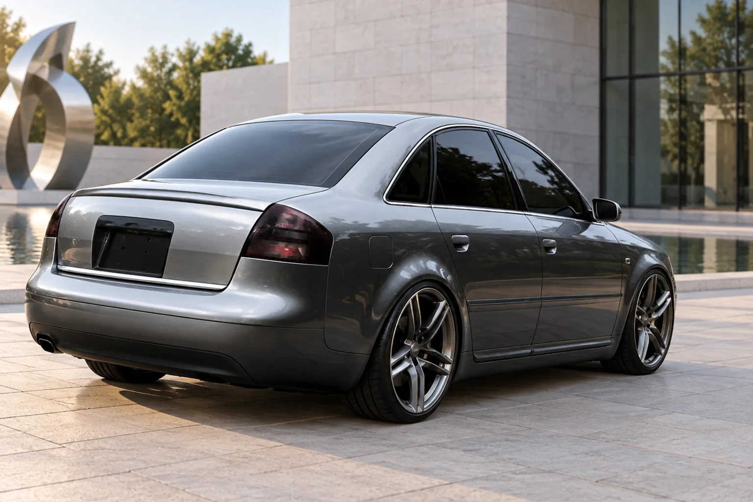 AI-generated view of a 2000 Audi A6 with Mercedes-Benz C63 Replica wheels