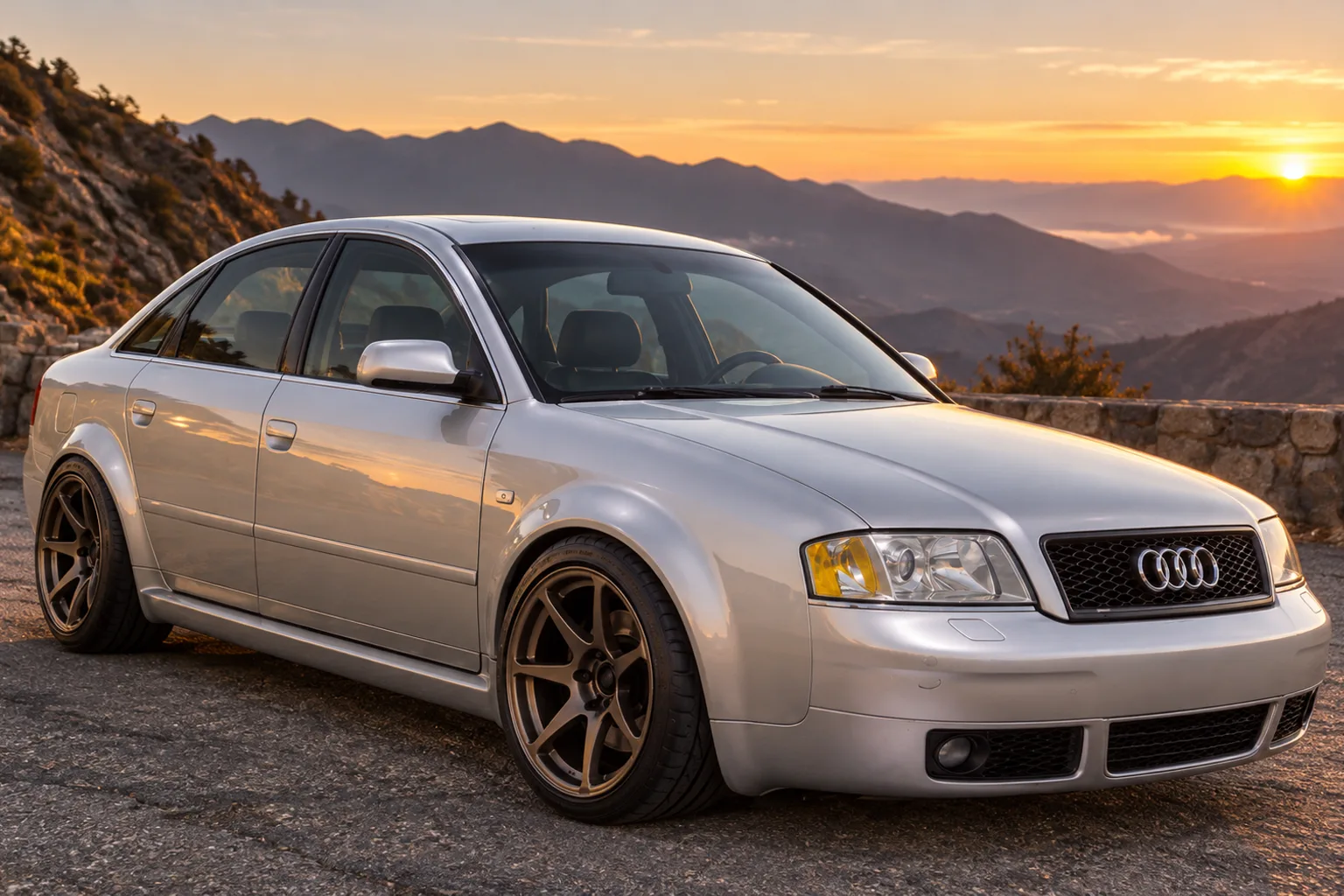 AI-generated view of a 2000 Audi A6 4.2 with MB Wheels Battle wheels