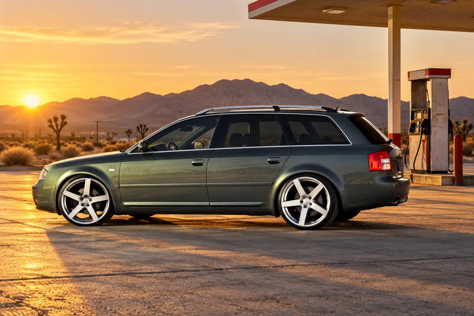 AI-generated view of 2002 Audi A6 Avant 3.0 Quattro on TSW Rivage