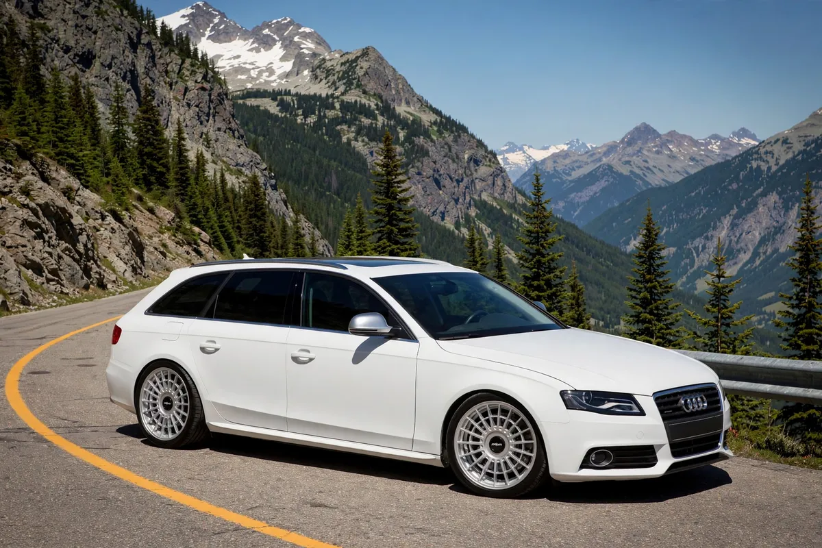 AI-generated view of a 2009 Audi A4 Avant 2.0T with Rotiform MIA wheels