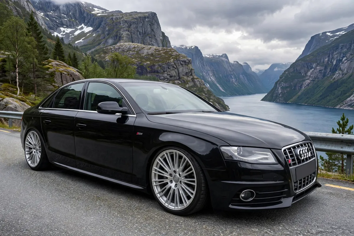 AI-generated view of a 2010 Audi A4 2.0TDI S-Line with Audi A8 OEM wheels