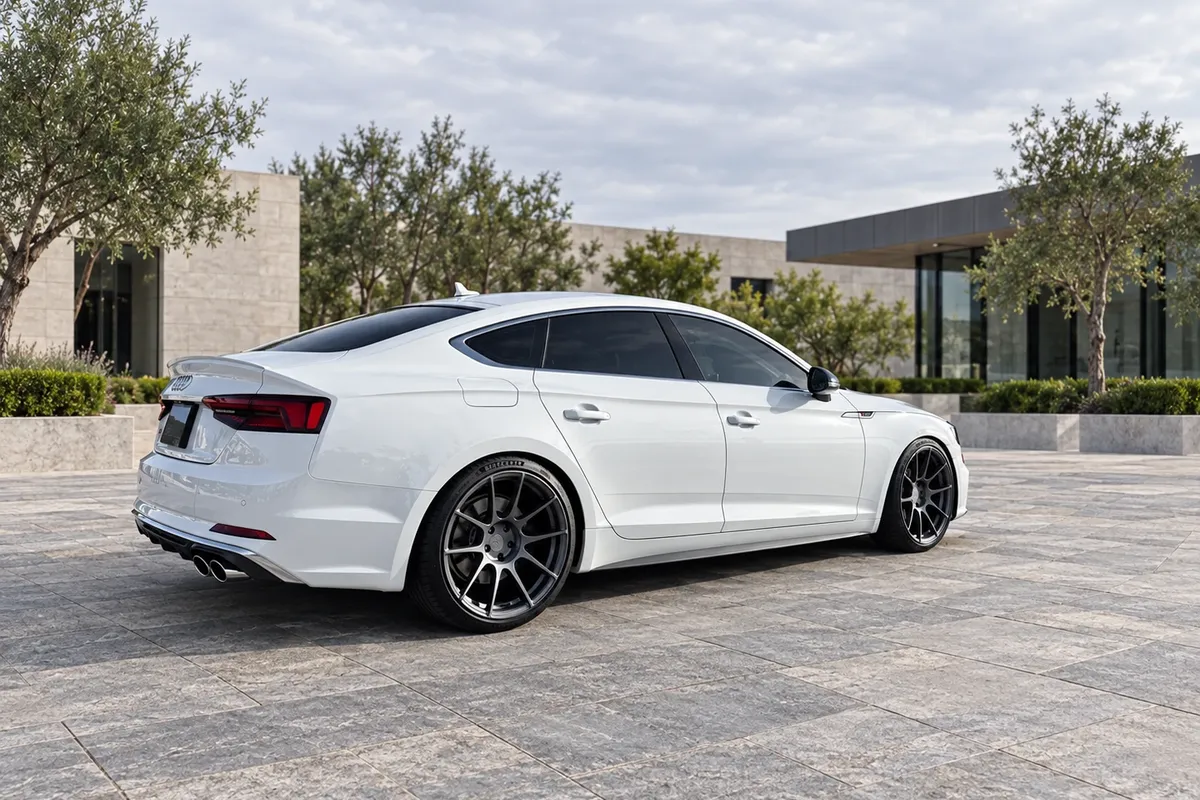 AI-generated view of a 2019 Audi S5 Sportback with 034Motorsport ZTF-R01 wheels