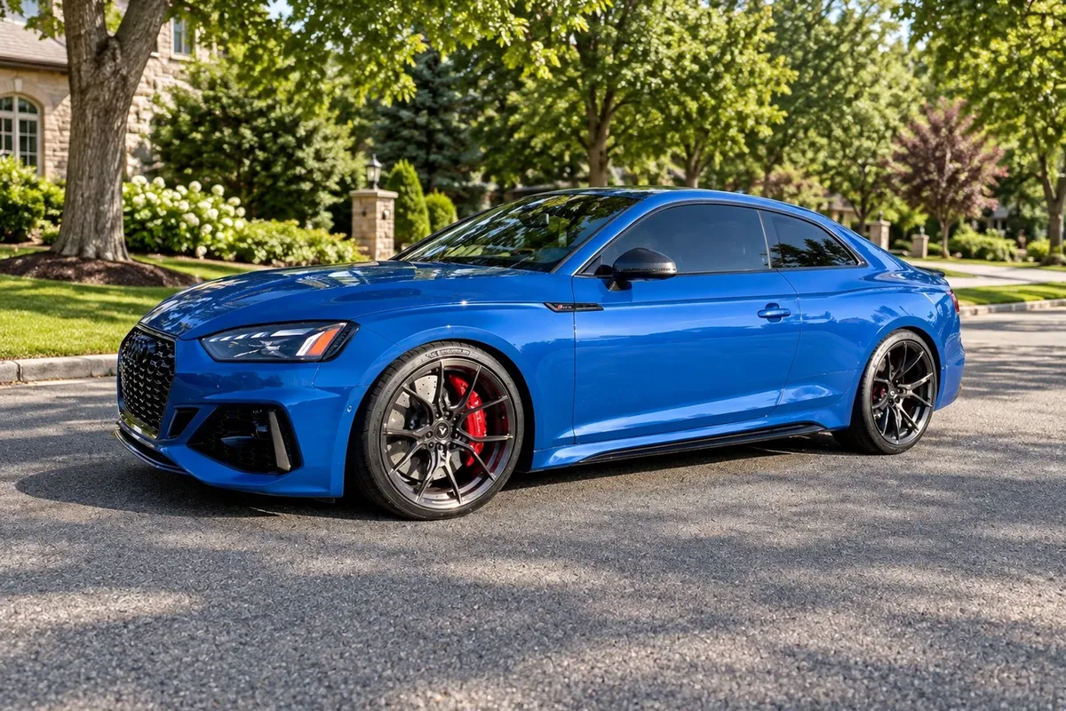 AI-generated view of a 2023 Audi RS5 Coupe with Vorsteiner VPX-101 wheels