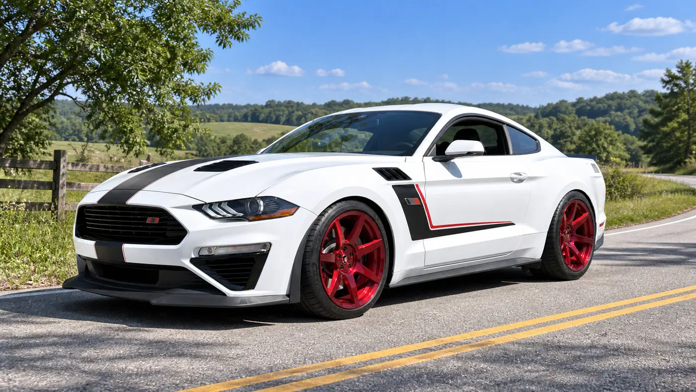 AI-generated view of a 2022 Ford Mustang Roush TrakPak with Project 6GR Seven wheels