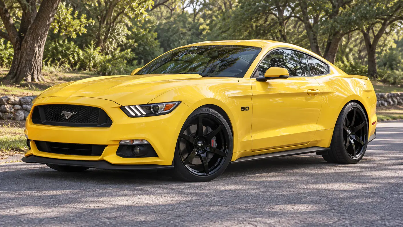 AI-generated view of a 2015 Ford Mustang GT with Project 6GR Seven wheels
