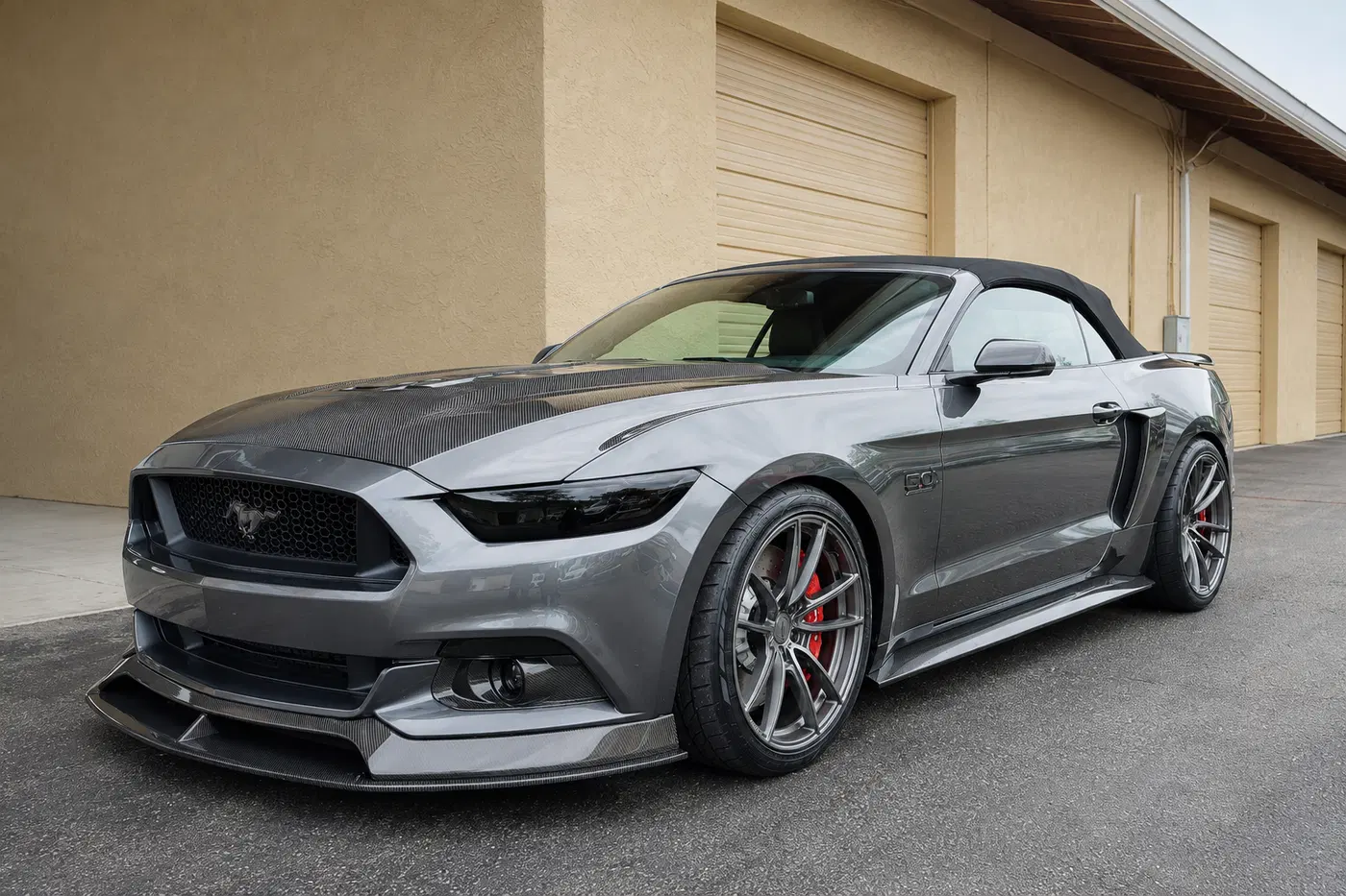AI-generated view of a 2015 Ford Mustang GT Premium Convertible with Velgen VF5 wheels