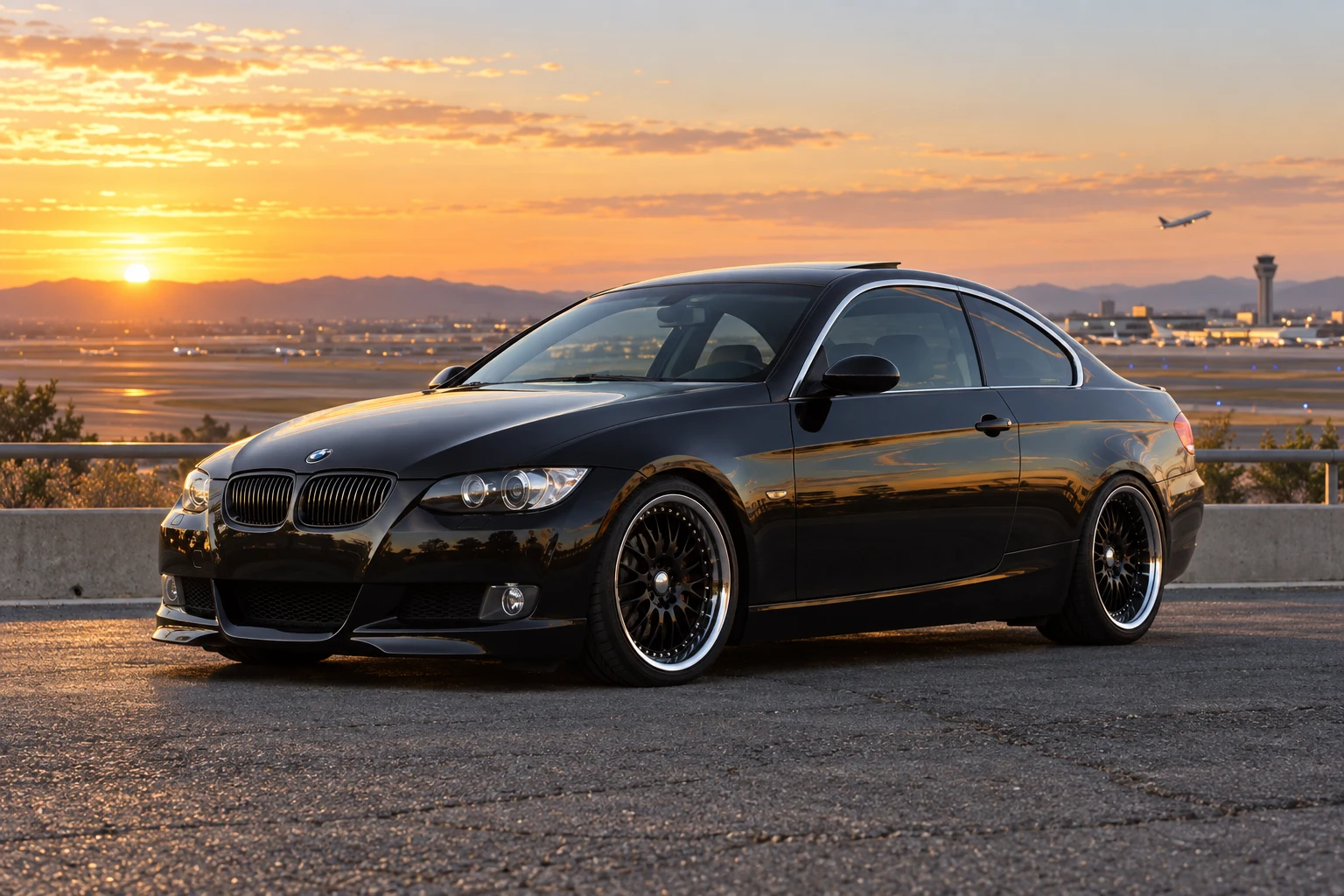 AI-generated view of a 2007 BMW 328i with iForged Drift wheels