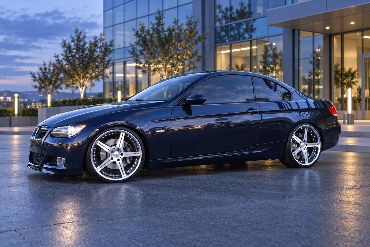 AI-generated view of a 2007 BMW 335i with Marcato M5R wheels