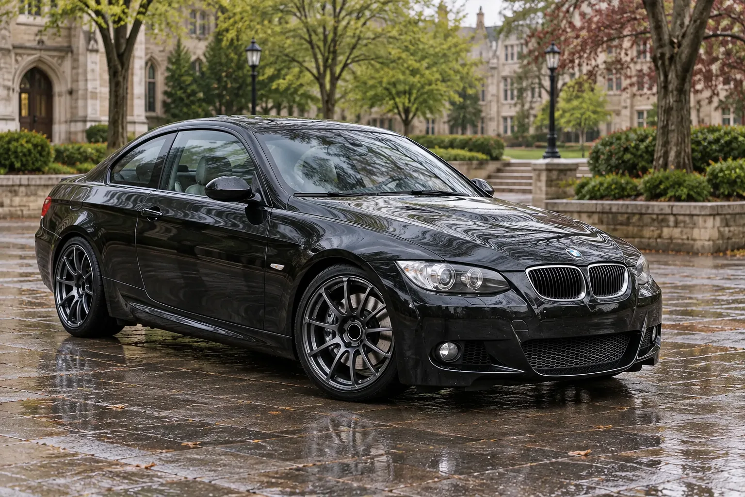 AI-generated view of a 2008 BMW 335i with Advan RS wheels