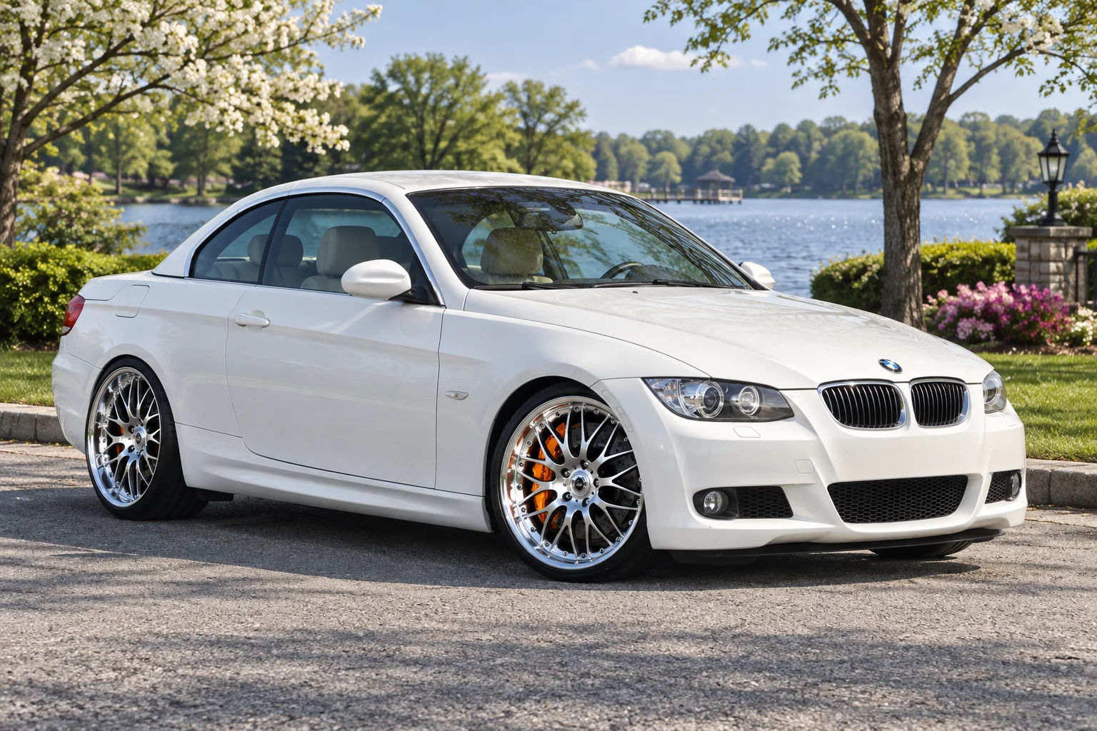 AI-generated view of a 2008 BMW 335i Convertible with Monarch 410 wheels