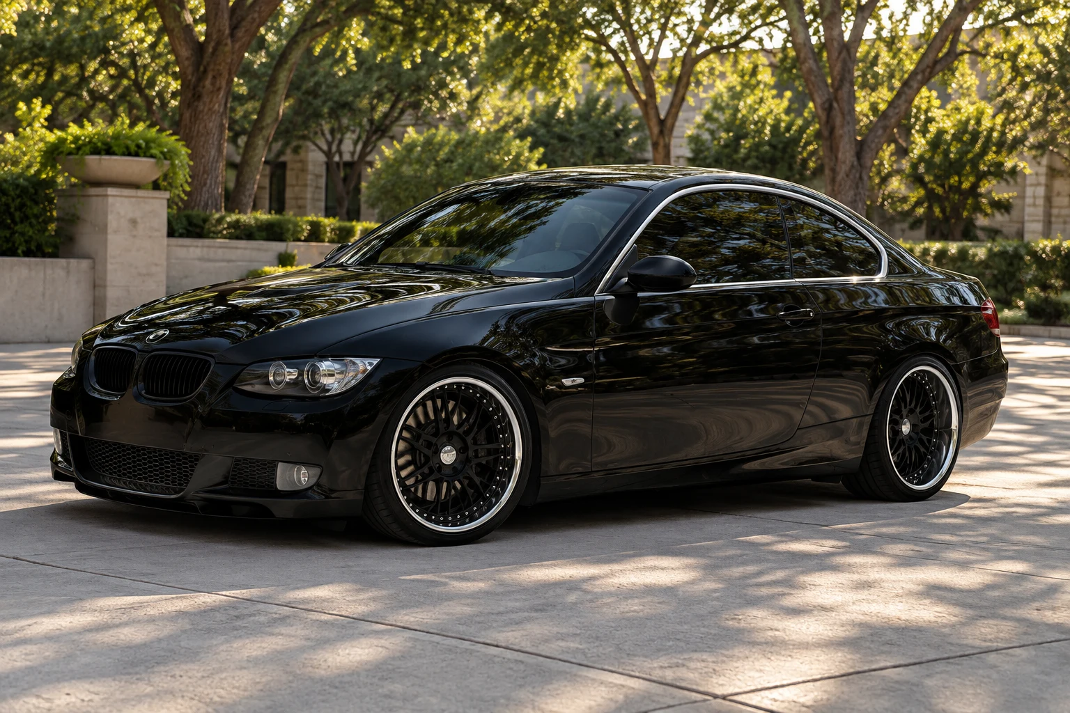 AI-generated view of a 2008 BMW 335i with iForged Daytona wheels