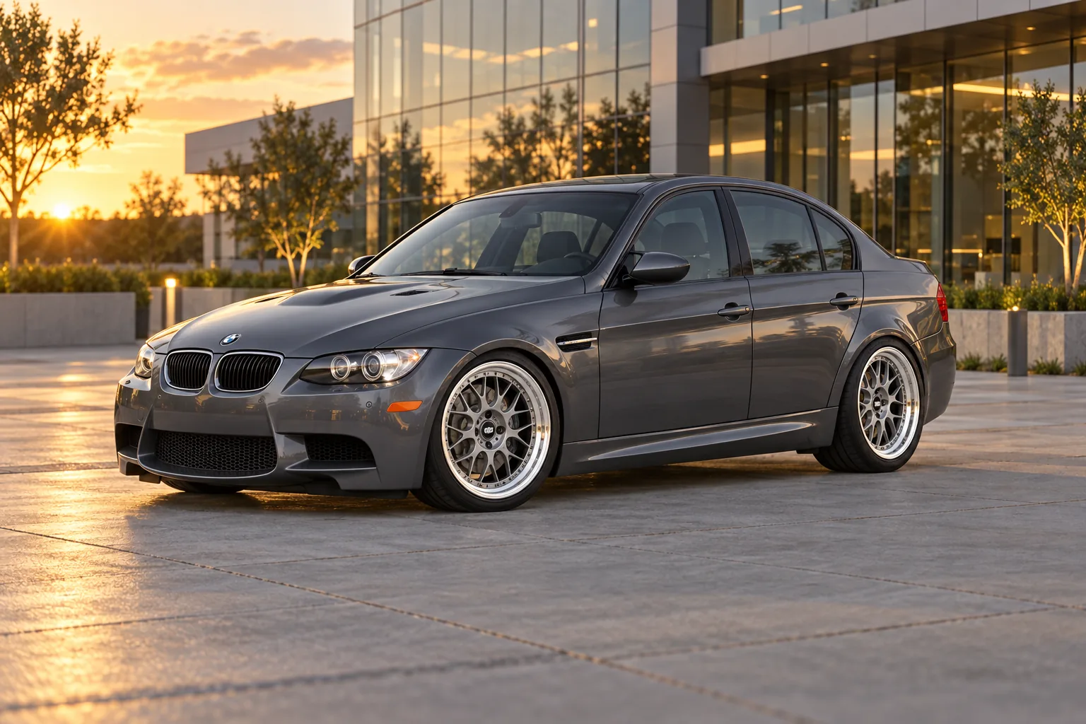 AI-generated view of a 2008 BMW M3 Sedan with BBS LM-R wheels