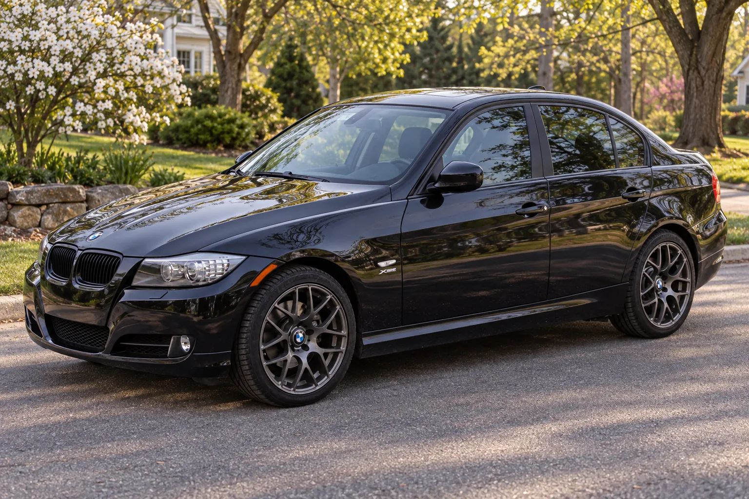 AI-generated view of a 2009 BMW 328xi with VMR V710 wheels