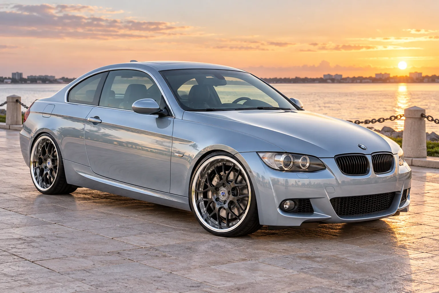 AI-generated view of a 2009 BMW 335i with ICONZ 830Z wheels