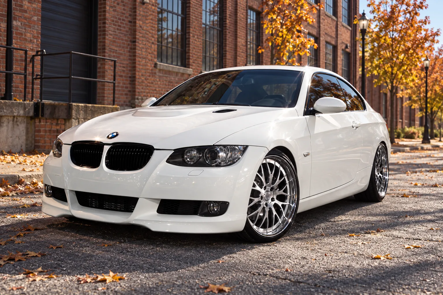 AI-generated view of a 2009 BMW 335xi with 360 Forged Mesh Ten wheels