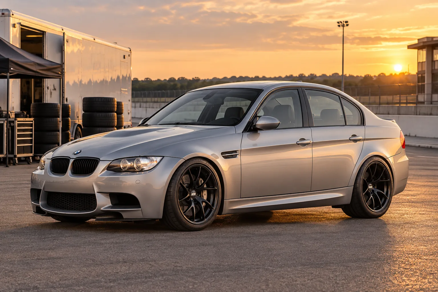 AI-generated view of a 2009 BMW M3 Sedan with BBS FI wheels