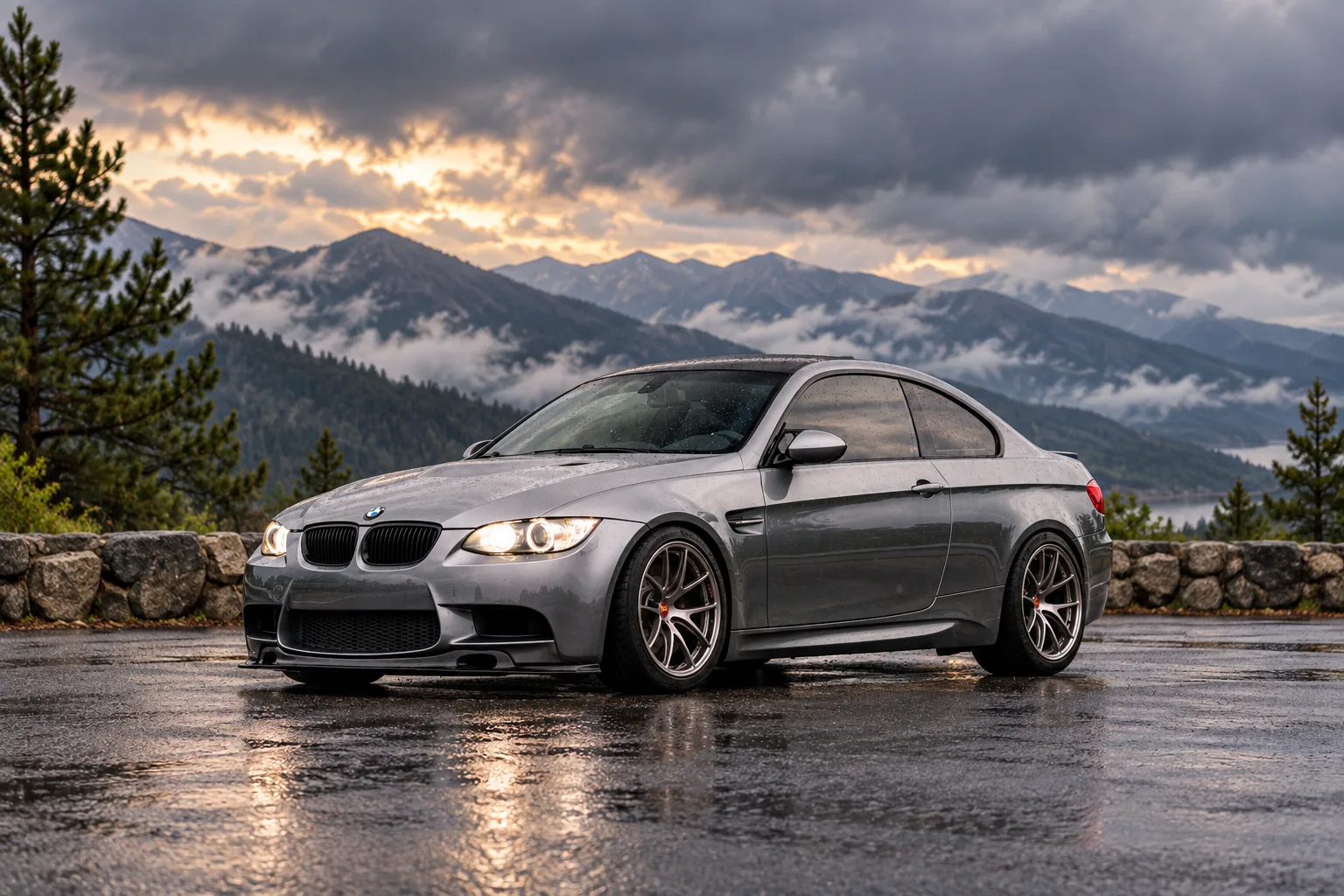 AI-generated view of a 2009 BMW M3 Coupe with BBS RI-A wheels